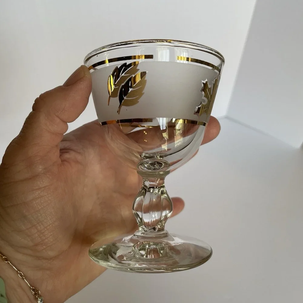 Vtg Frosted GOLD LEAF Sherbet Glass Set‎ of 2 Mid Century - 3 7/8